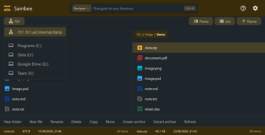 Screenshot of the Sambee main web interface