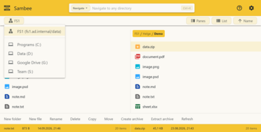 Screenshot of the Sambee main web interface